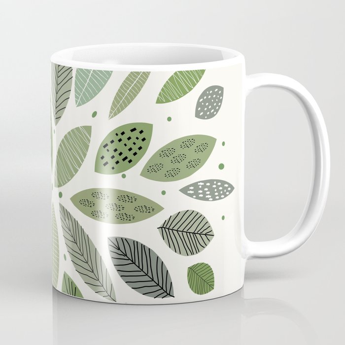 Mid-Century Green Leaves Coffee Mug