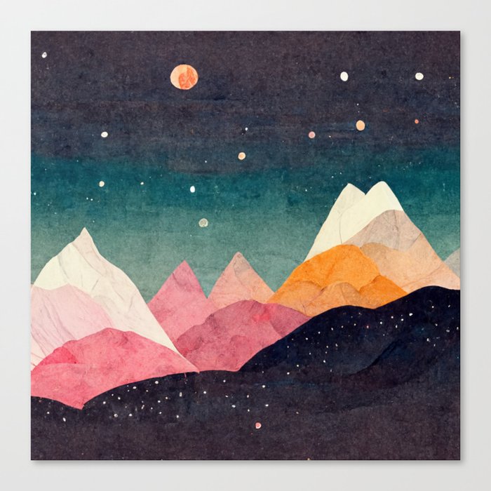 Celestial Mountains with Starry Sky Canvas Print