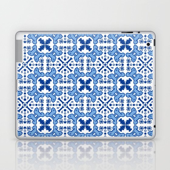 Daisy Dog Walk Retro Modern Mini Bandana Light Blue and Navy Laptop & iPad Skin