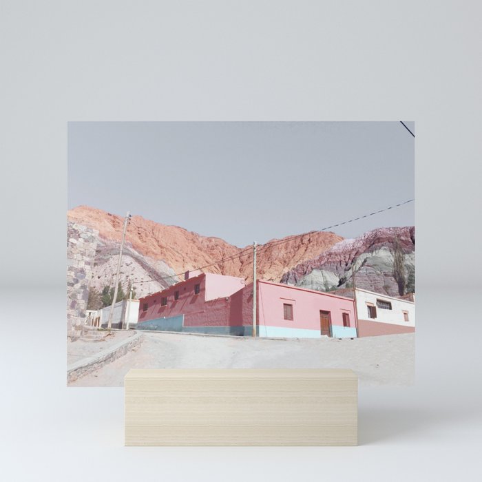 Pumamarca Pink Clay Building | Gray Aesthetic Travel Photography Mini Art Print