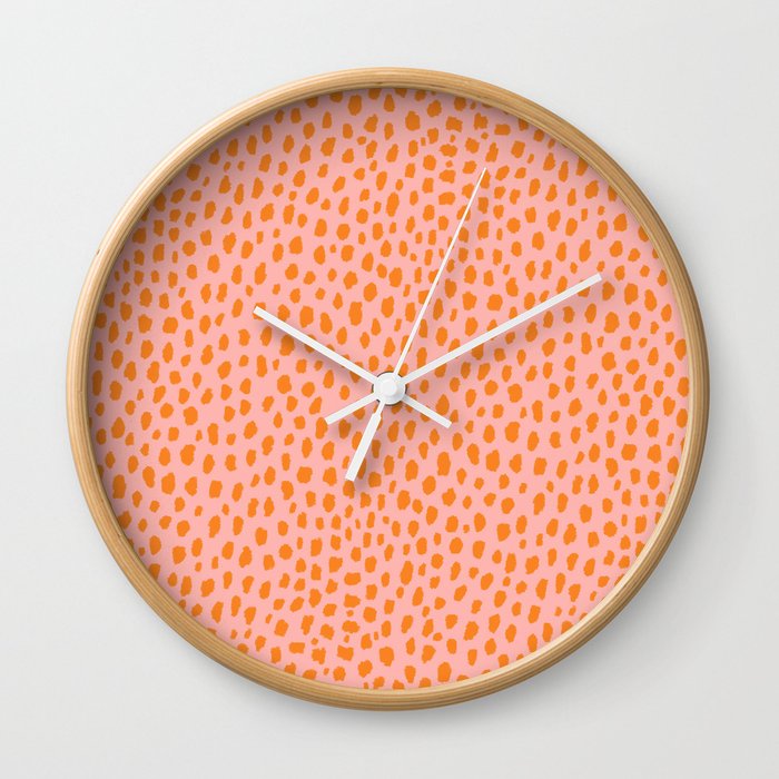 Orange and Pink Polka Dot Spots Pattern (orange/pink) Wall Clock