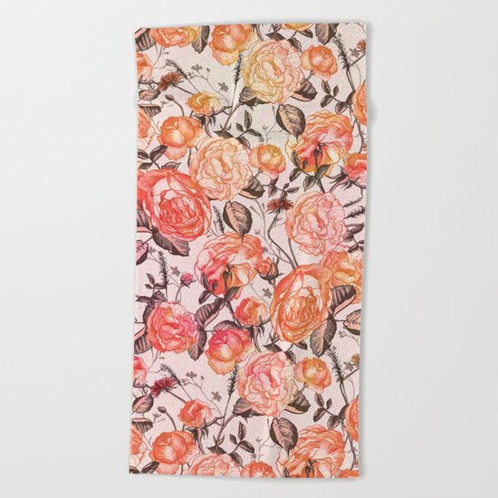 Vintage Floral Watercolor Pattern Beach Towel