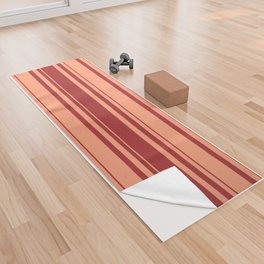 [ Thumbnail: Brown and Light Salmon Colored Stripes Pattern Yoga Towel ]