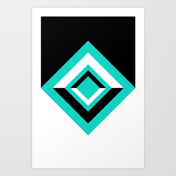 Teal Black and White Diamond Shapes Digital Illustration - Artwork Art Print