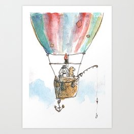 "Brothers in Paws" (2 Dogs, 1 balloon, 1000 clouds) Art Print