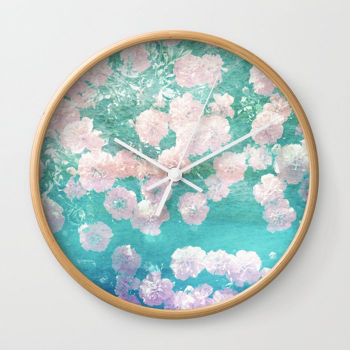 pink and green floral vintage photo effect Wall Clock