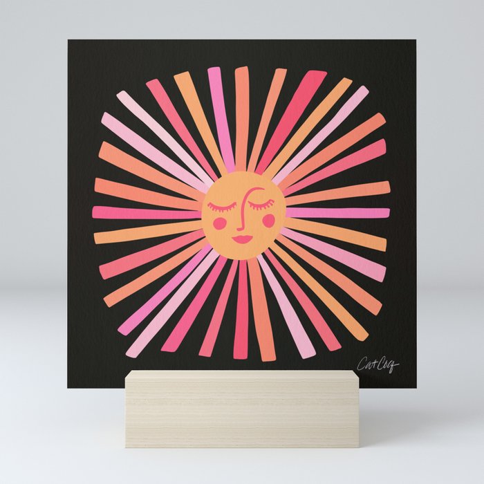 Sunshine – Pink on Charcoal Mini Art Print