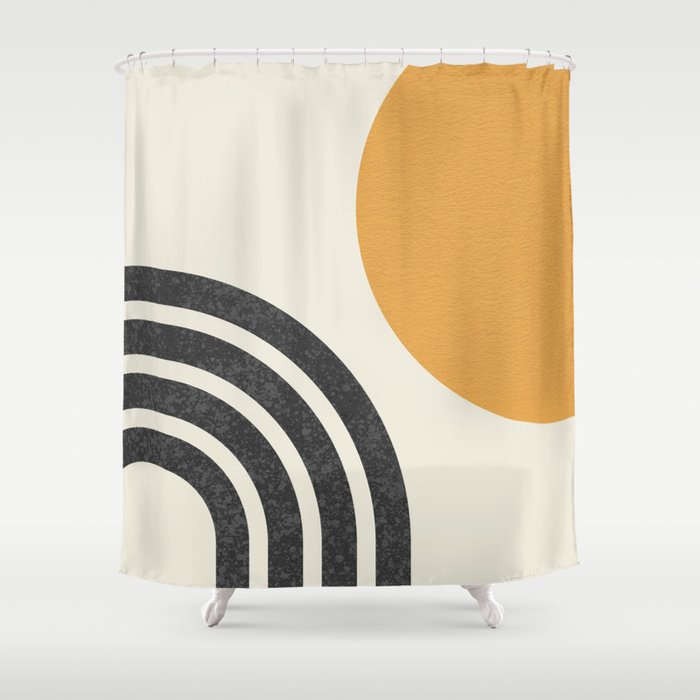 Mid century modern Sun & Rainbow Shower Curtain | Graphic-design, Mid-century-modern, Midcentury, Sun, Rainbow, Retro, Boho, Arch, Woodblock, Earth