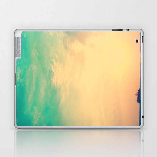 Ship in the beach on the sunset, and vintage turquoise sky Laptop & iPad Skin