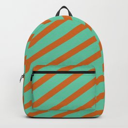 [ Thumbnail: Aquamarine & Chocolate Colored Stripes/Lines Pattern Backpack ]