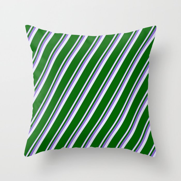 Purple, Lavender & Dark Green Colored Pattern of Stripes Throw Pillow