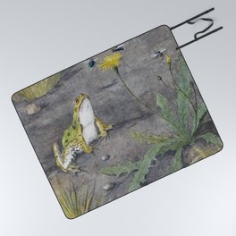 Frog by a Dandelion with Flies  Picnic Blanket