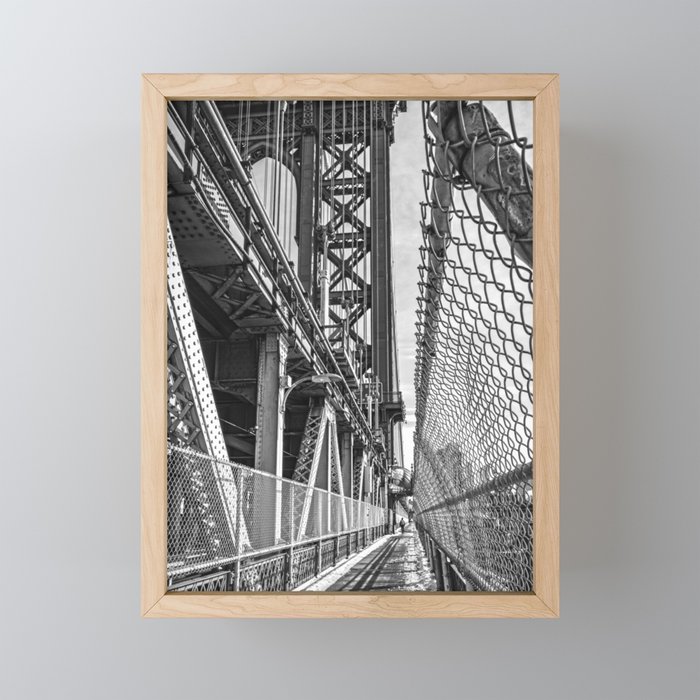 Manhattan Bridge in Winter | New York City | Black and White Travel Photography Framed Mini Art Print