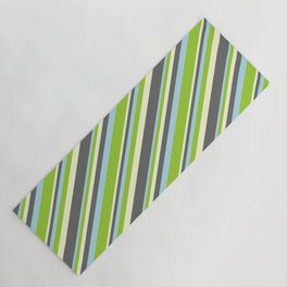 [ Thumbnail: Light Yellow, Dim Gray, Light Blue & Green Colored Lines/Stripes Pattern Yoga Mat ]