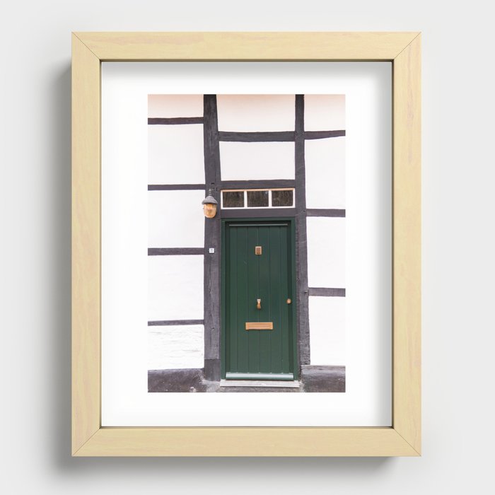 Green Door on Typical Dutch House - Travel photography in Limburg, the Netherlands Recessed Framed Print