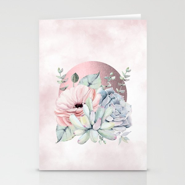 Pretty Succulents Rose Gold Sun Pink by Nature Magick Stationery Cards