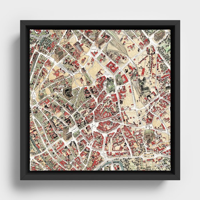 1948 Vintage Map of Braunschweig, Germany Framed Canvas