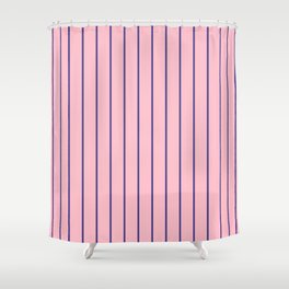 [ Thumbnail: Dark Slate Blue and Pink Colored Striped/Lined Pattern Shower Curtain ]