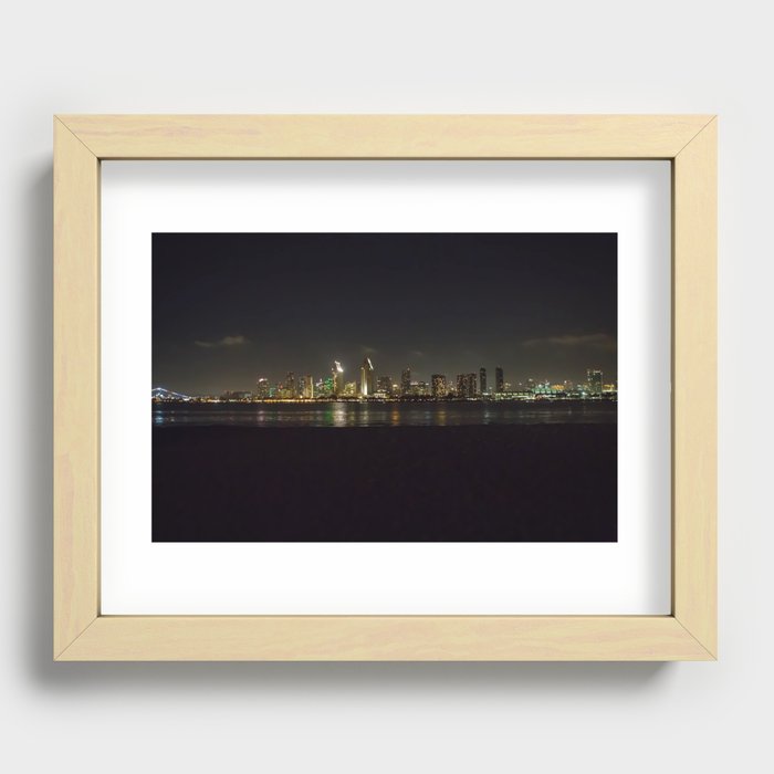 San Diego Skyline at Night Recessed Framed Print
