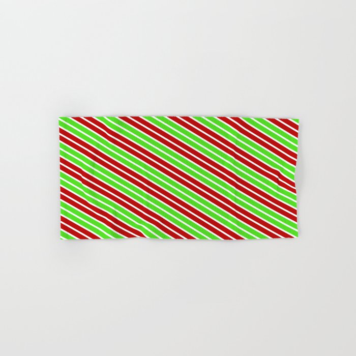 Christmas Style Red, White & Green Colored Stripes/Lines Pattern Hand & Bath Towel