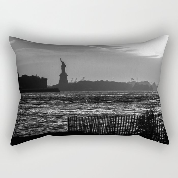 The Statue of Liberty at sunset in New York City black and white Rectangular Pillow