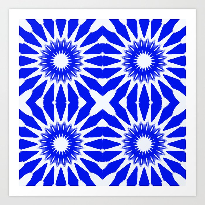 Royal Blue & White Pinwheel Flowers Art Print