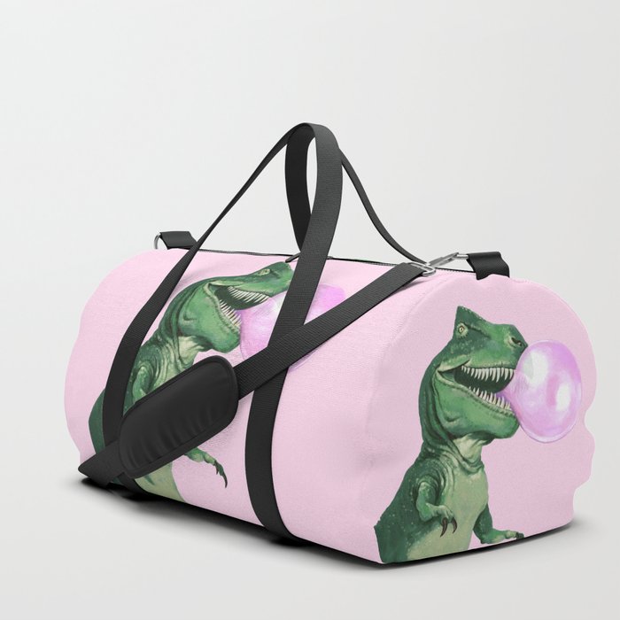 Bubble gum T-Rex in Pink Duffle Bag
