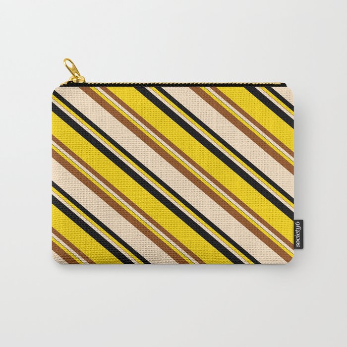 Yellow, Brown, Bisque & Black Colored Pattern of Stripes Carry-All Pouch