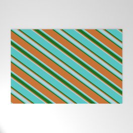 [ Thumbnail: Turquoise, Dark Green, Chocolate & Powder Blue Colored Lines Pattern Welcome Mat ]