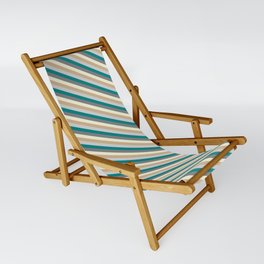 [ Thumbnail: Colorful Teal, Grey, Beige, Tan & Light Gray Colored Lined Pattern Sling Chair ]