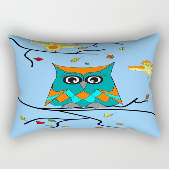 Owl And Birds Rectangular Pillow