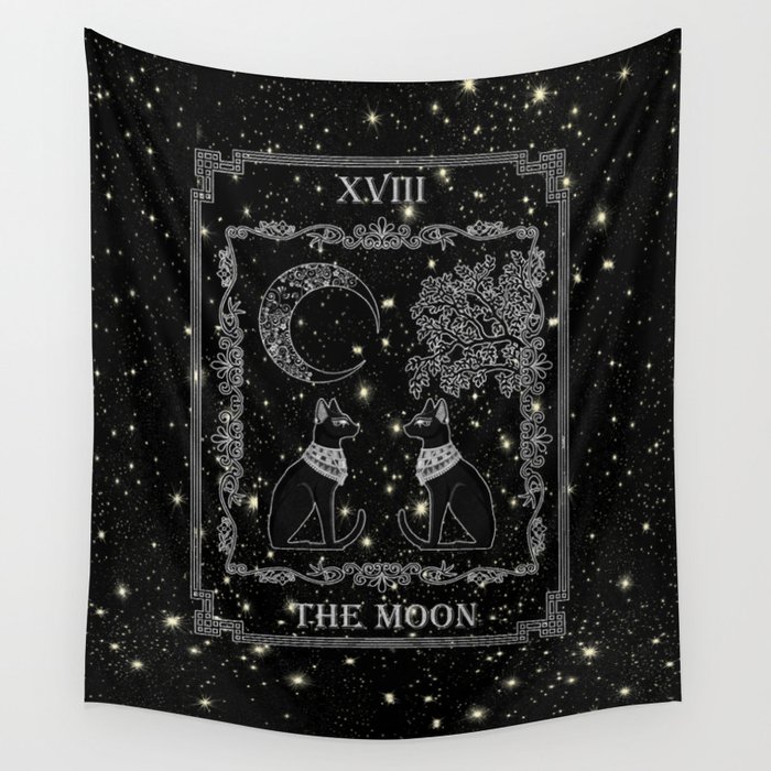 Tarot "The Moon" - silver- cat version Wall Tapestry