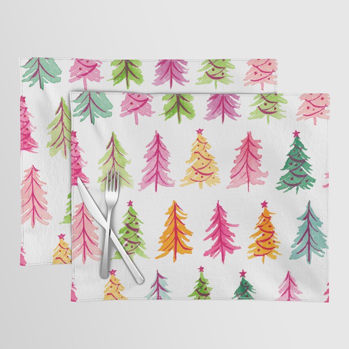 Colorful Vintage Bottlebrush Christmas Trees Placemat