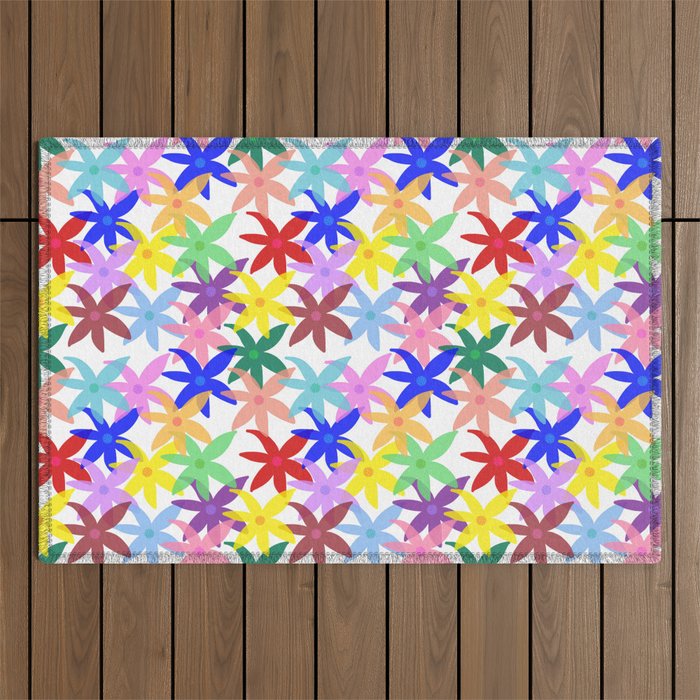 Shaby-Chic Rainbow Daisies! Outdoor Rug