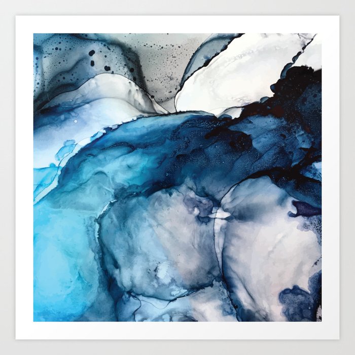 White Sand Blue Sea Alcohol Ink Painting Art Print By
