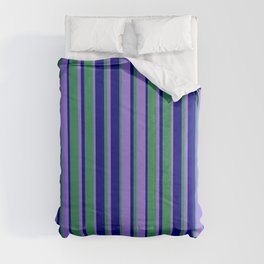 [ Thumbnail: Purple, Sea Green & Blue Colored Stripes/Lines Pattern Comforter ]
