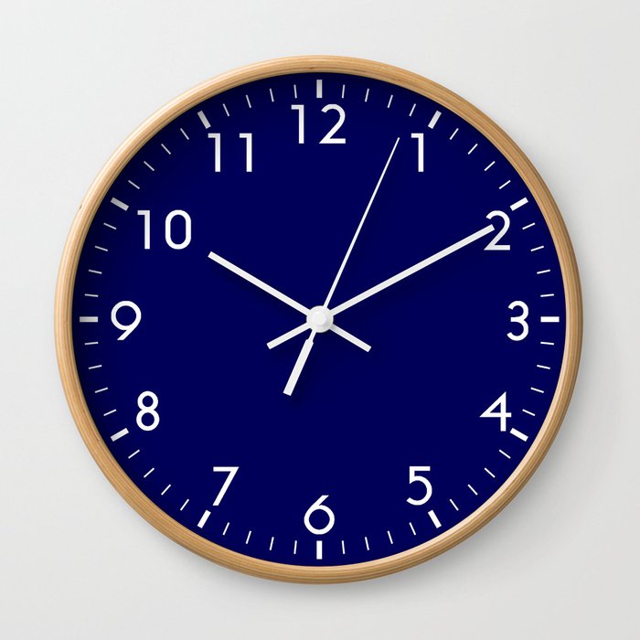 Nautical Navy Blue Solid Color Block Spring Summer Wall Clock by