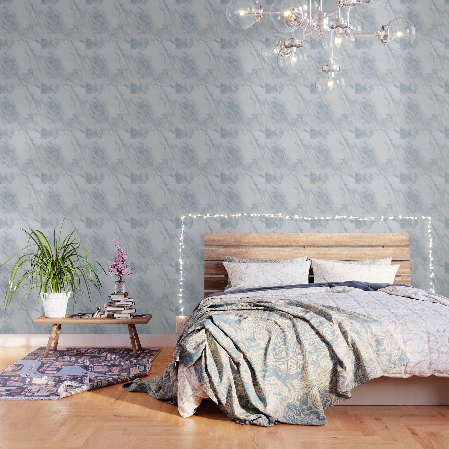 Marble Love Sea Blue Metallic Wallpaper By Naturemagick Society6