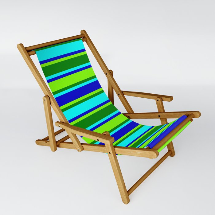 Aqua, Blue, Chartreuse, and Green Striped Pattern Sling Chair