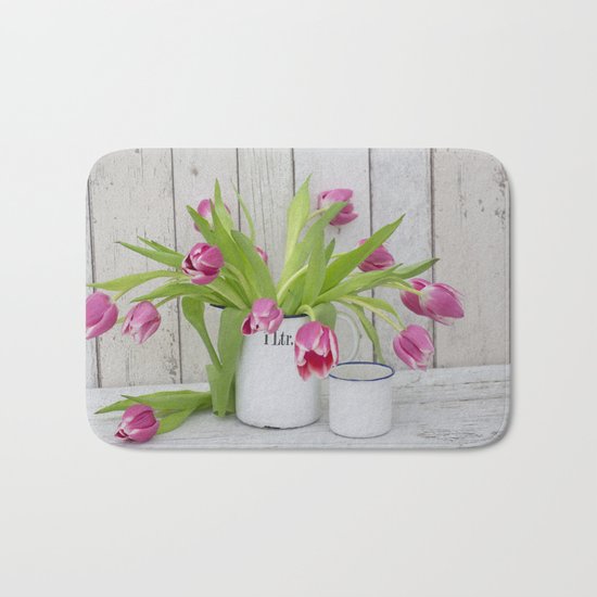 pink spring tulip still life country style Bath Mat