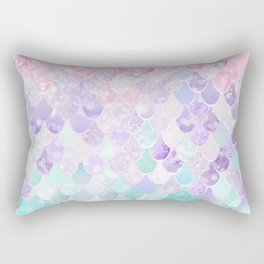 Cute Mermaid Pattern, Light Pink, Purple, Teal Rectangular Pillow