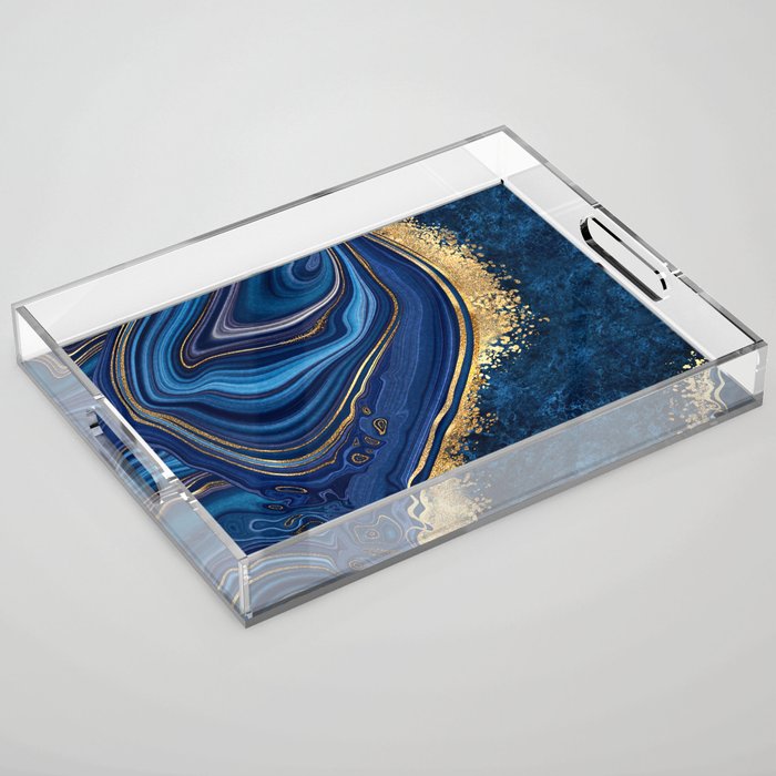 Midnight Blue + Gold Abstract Swirl Acrylic Tray