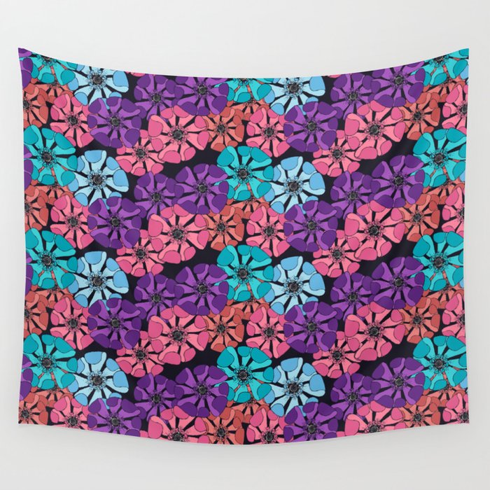pink black blue poppy floral arrangements Wall Tapestry