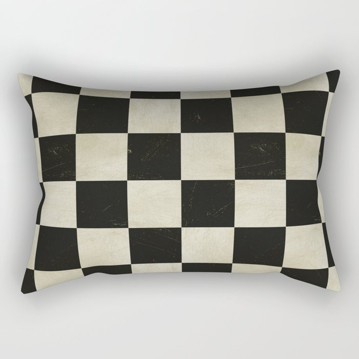 Distressed Black and White Checkerboard Pattern Rectangular Pillow