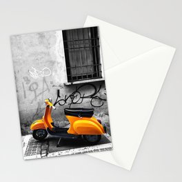 Orange Vespa in Bologna Black and White Photography Stationery Cards