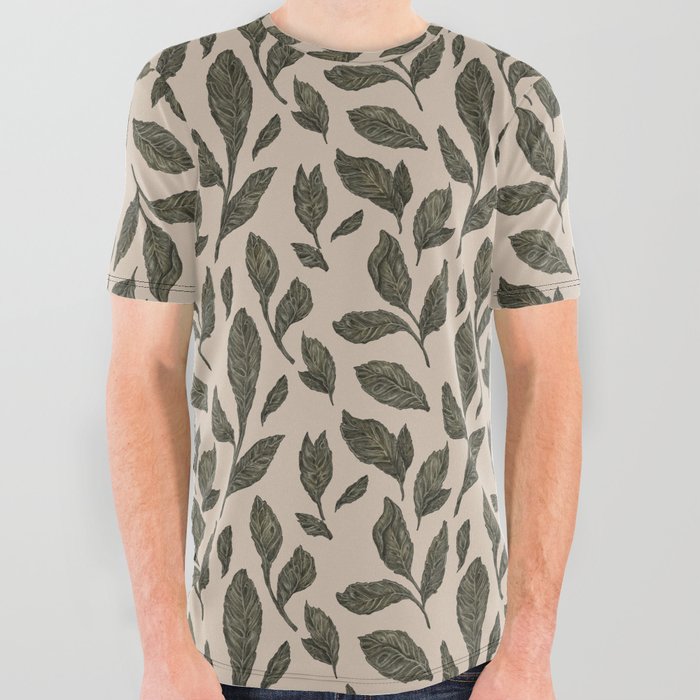 Leaf Pattern All Over Graphic Tee