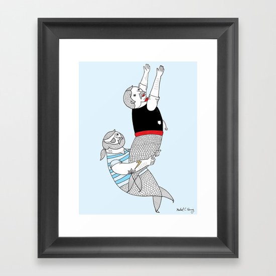 On how some species of mermen resolve trivial quarrels Framed Art Print