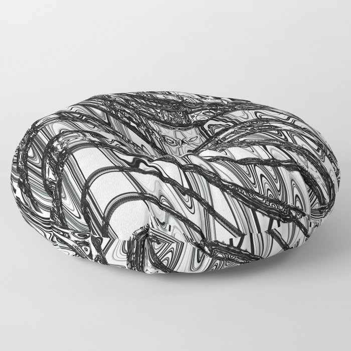 Wavy Black And White Line Art  Floor Pillow