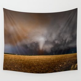The Wind and the Dirt - Tornado Churns Up Dust Over Open Field on Stormy Spring Day in Texas Wall Tapestry