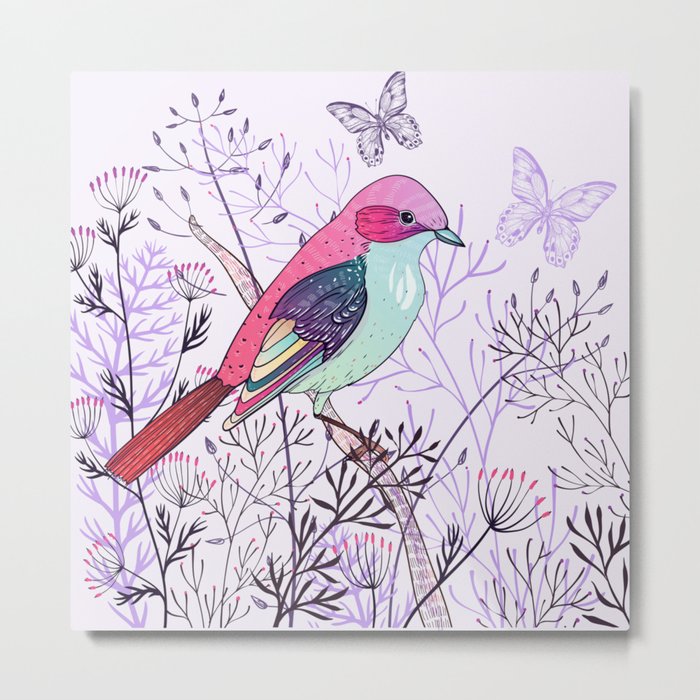 Colorful Birdie Metal Print